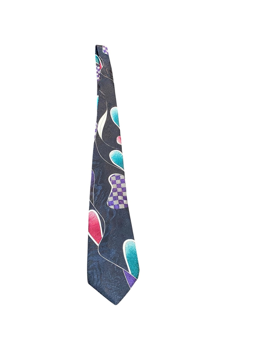 Vintage Men's Navy Novelty Pattern Tie - Multicolor